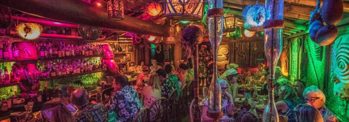 Colorful interior of Hale Pele tiki bar.